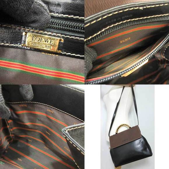 LOEWE Bag Velazquez Handbag Black x Brown Shoulder 2way Women's Leather - Picture 6 of 6